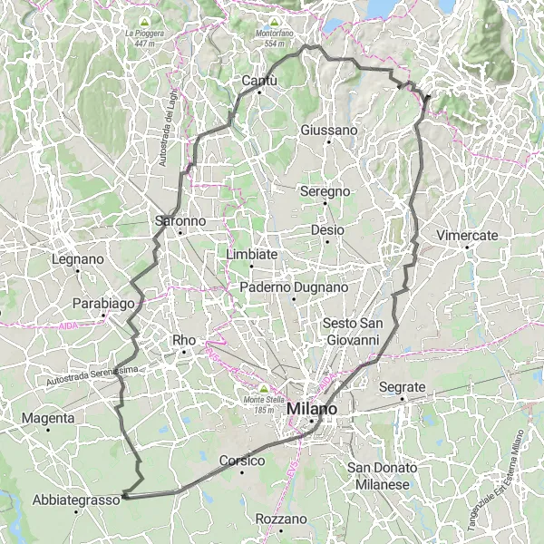 Map miniature of "Milan and Beyond: Road Cycling Adventure" cycling inspiration in Lombardia, Italy. Generated by Tarmacs.app cycling route planner