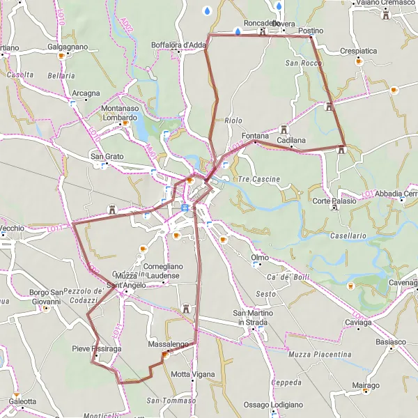 Zemljevid v pomanjšavi "Gorska kolesarska pot Lodi - Dovera" kolesarske inspiracije v Lombardia, Italy. Generirano z načrtovalcem kolesarskih poti Tarmacs.app