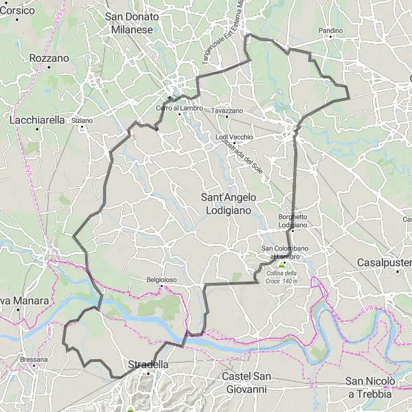 Mapa miniatúra "Okruh Lodi - Sordio - Dovera" cyklistická inšpirácia v Lombardia, Italy. Vygenerované cyklistickým plánovačom trás Tarmacs.app