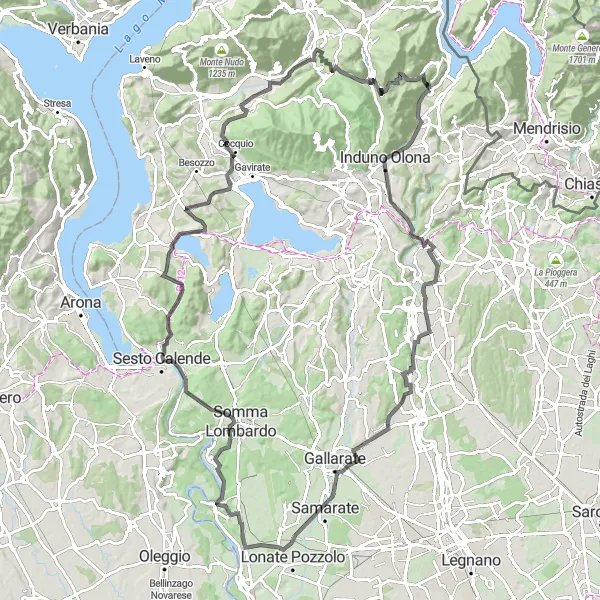 Miniaturekort af cykelinspirationen "Historisk rute til Monte della Rocca" i Lombardia, Italy. Genereret af Tarmacs.app cykelruteplanlægger