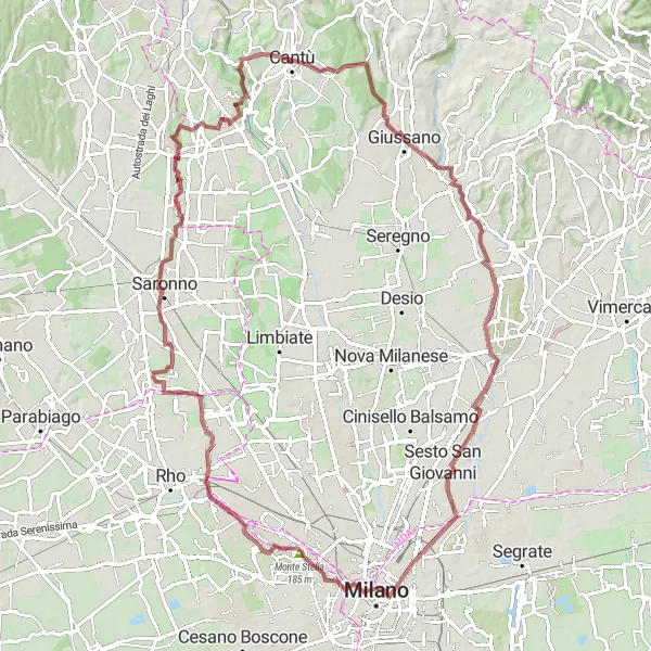 Karten-Miniaturansicht der Radinspiration "Gravel-Tour durch Verano Brianza und Saronno" in Lombardia, Italy. Erstellt vom Tarmacs.app-Routenplaner für Radtouren