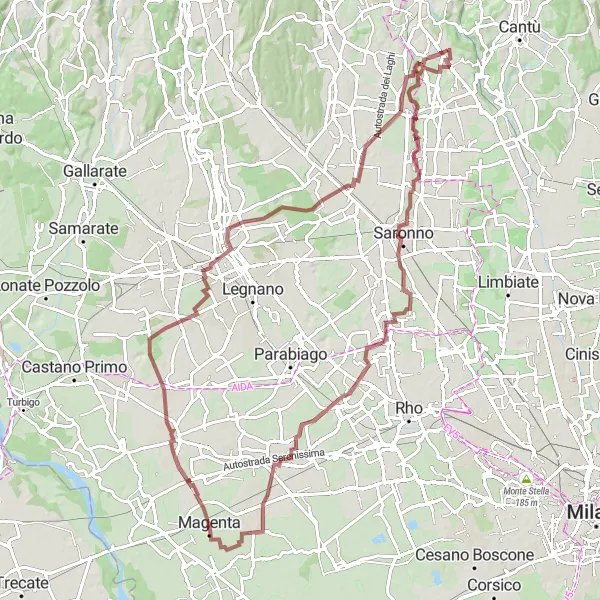 Miniatuurkaart van de fietsinspiratie "Pogliano Milanese en Marnate" in Lombardia, Italy. Gemaakt door de Tarmacs.app fietsrouteplanner