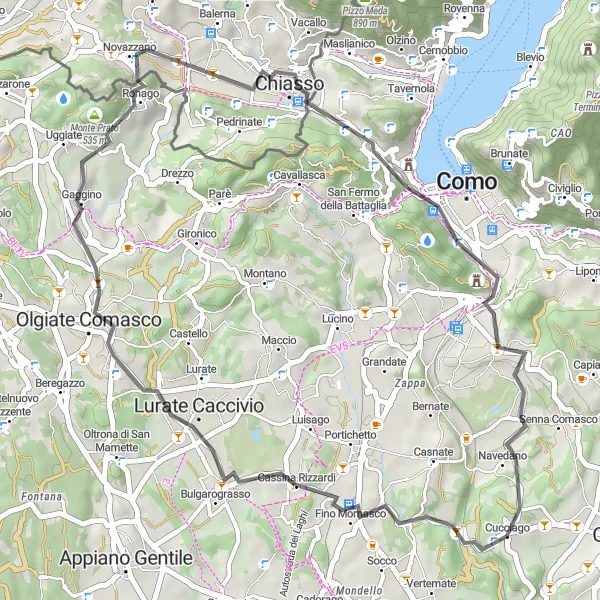 Kartminiatyr av "Oppdag Gaggino og Cardina på denne landeveisturen" sykkelinspirasjon i Lombardia, Italy. Generert av Tarmacs.app sykkelrutoplanlegger