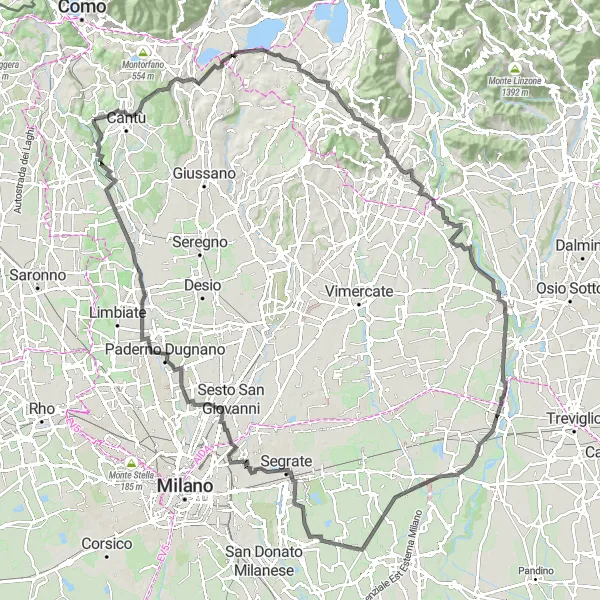 Miniatuurkaart van de fietsinspiratie "Lombardei Hoogtepunten via Wegen" in Lombardia, Italy. Gemaakt door de Tarmacs.app fietsrouteplanner