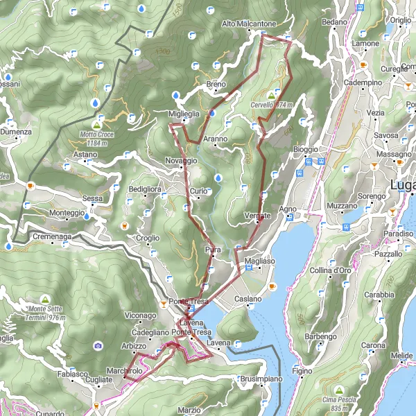 Miniature de la carte de l'inspiration cycliste "Aventure gravel autour de Lugano" dans la Lombardia, Italy. Générée par le planificateur d'itinéraire cycliste Tarmacs.app