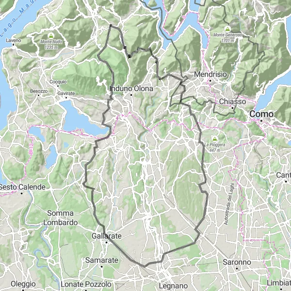 Miniatua del mapa de inspiración ciclista "Ruta a través de pueblos pintorescos" en Lombardia, Italy. Generado por Tarmacs.app planificador de rutas ciclistas