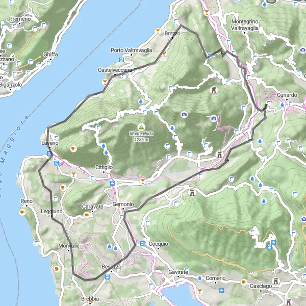 Miniaturekort af cykelinspirationen "Kysteventyr langs Lago Maggiore" i Lombardia, Italy. Genereret af Tarmacs.app cykelruteplanlægger