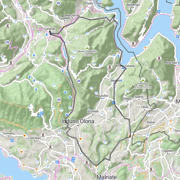 Karttaminiaatyyri "Cunardo - Lago di Lugano - Boarezzo" pyöräilyinspiraatiosta alueella Lombardia, Italy. Luotu Tarmacs.app pyöräilyreittisuunnittelijalla
