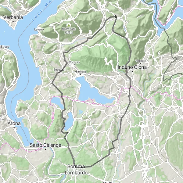 Map miniature of "The Varese Circuit" cycling inspiration in Lombardia, Italy. Generated by Tarmacs.app cycling route planner