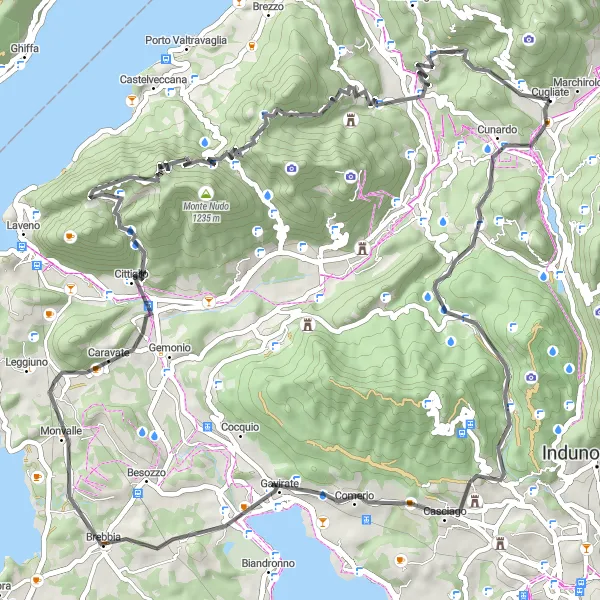 Miniature de la carte de l'inspiration cycliste "Tour du Lac Majeur" dans la Lombardia, Italy. Générée par le planificateur d'itinéraire cycliste Tarmacs.app