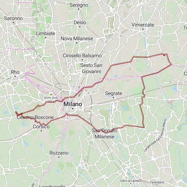 Miniaturní mapa "Gravel Route V okolí Cusaga" inspirace pro cyklisty v oblasti Lombardia, Italy. Vytvořeno pomocí plánovače tras Tarmacs.app