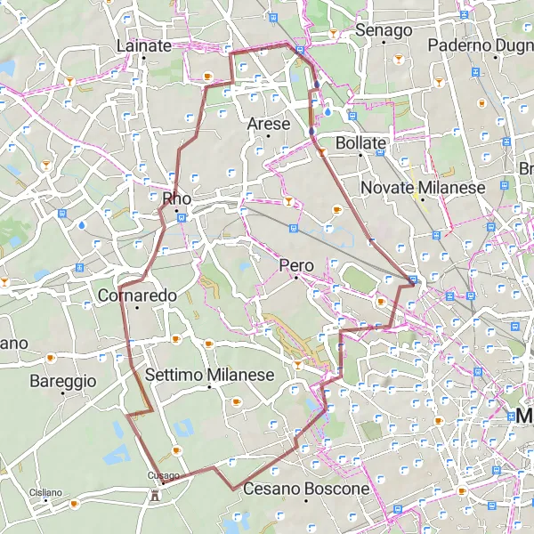 Miniatua del mapa de inspiración ciclista "Ruta por senderos de grava desde Cusago" en Lombardia, Italy. Generado por Tarmacs.app planificador de rutas ciclistas