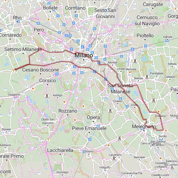 Miniatuurkaart van de fietsinspiratie "Rondrit naar San Giuliano Milanese - Natuurlijke Schoonheid" in Lombardia, Italy. Gemaakt door de Tarmacs.app fietsrouteplanner