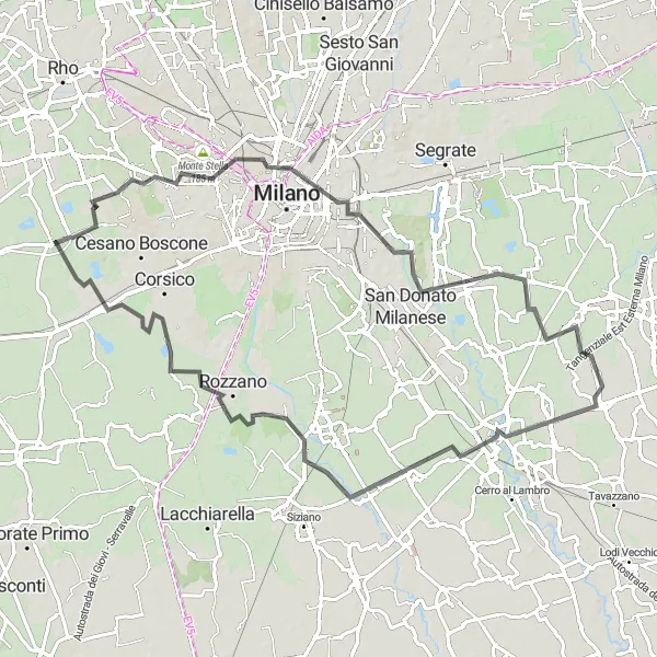 Miniatua del mapa de inspiración ciclista "Ruta de Cusago a Melegnano" en Lombardia, Italy. Generado por Tarmacs.app planificador de rutas ciclistas