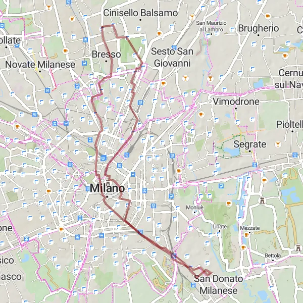 Miniatuurkaart van de fietsinspiratie "Gravelroute van Porta Tenaglia naar Cusano Milanino" in Lombardia, Italy. Gemaakt door de Tarmacs.app fietsrouteplanner