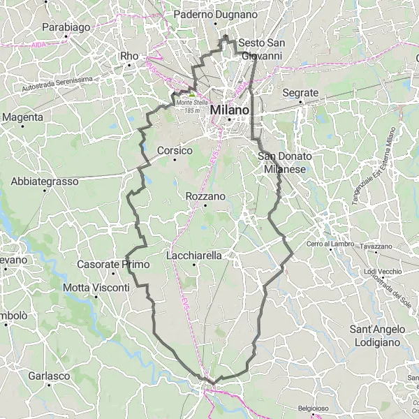 Miniatura della mappa di ispirazione al ciclismo "Giro dei Borghi Lombardi" nella regione di Lombardia, Italy. Generata da Tarmacs.app, pianificatore di rotte ciclistiche