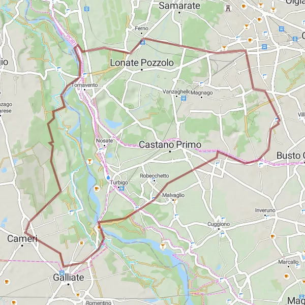Map miniature of "Arconate and Galliate Gravel Loop" cycling inspiration in Lombardia, Italy. Generated by Tarmacs.app cycling route planner