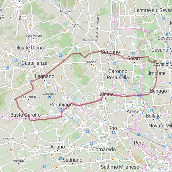 Zemljevid v pomanjšavi "Razburljiva kolesarska avantura v bližini Dairaga" kolesarske inspiracije v Lombardia, Italy. Generirano z načrtovalcem kolesarskih poti Tarmacs.app