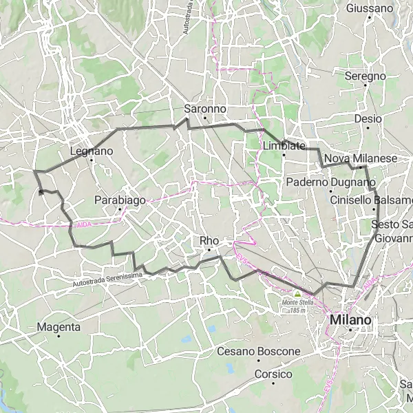 Kartminiatyr av "Rundtur till Busto Garolfo" cykelinspiration i Lombardia, Italy. Genererad av Tarmacs.app cykelruttplanerare