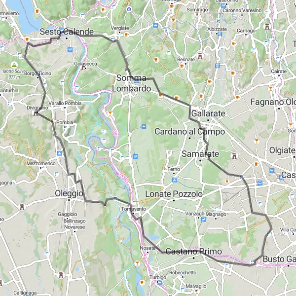 Miniatua del mapa de inspiración ciclista "Ruta de Ciclismo de Carretera en Dairago y Alrededores" en Lombardia, Italy. Generado por Tarmacs.app planificador de rutas ciclistas