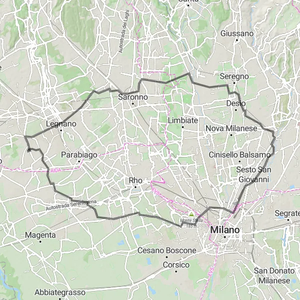 Miniature de la carte de l'inspiration cycliste "Grande boucle à travers la Lombardie" dans la Lombardia, Italy. Générée par le planificateur d'itinéraire cycliste Tarmacs.app