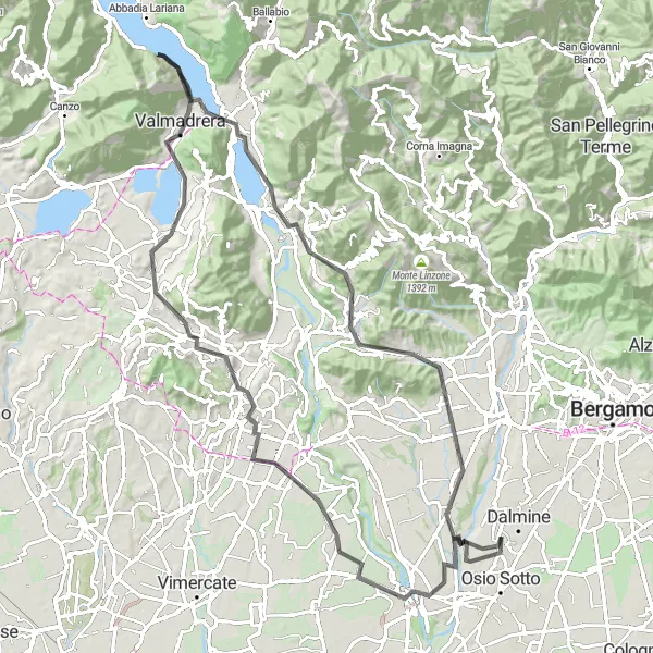 Miniaturekort af cykelinspirationen "Panoramaudsigt over Lecco-søen tur" i Lombardia, Italy. Genereret af Tarmacs.app cykelruteplanlægger