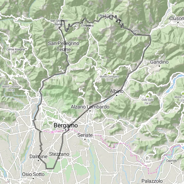 Miniatura della mappa di ispirazione al ciclismo "Dalmine - Levate" nella regione di Lombardia, Italy. Generata da Tarmacs.app, pianificatore di rotte ciclistiche