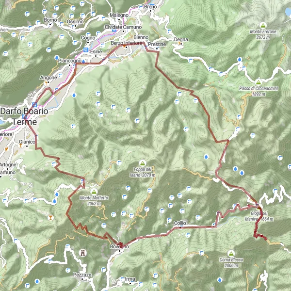 Mapa miniatúra "Gravel okolo Darfo Boario Terme" cyklistická inšpirácia v Lombardia, Italy. Vygenerované cyklistickým plánovačom trás Tarmacs.app