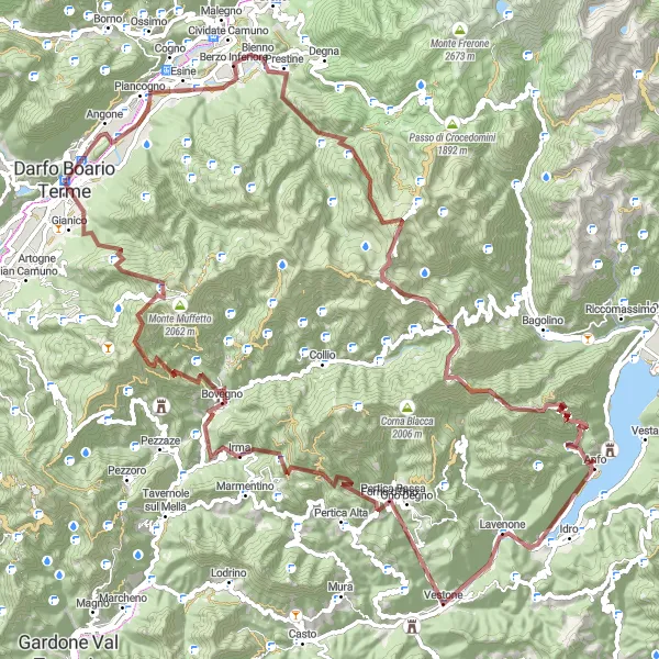 Miniatura della mappa di ispirazione al ciclismo "Giro in Gravel intorno a Darfo Boario Terme" nella regione di Lombardia, Italy. Generata da Tarmacs.app, pianificatore di rotte ciclistiche
