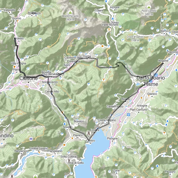 Kartminiatyr av "Sunny Clusone Loop" cykelinspiration i Lombardia, Italy. Genererad av Tarmacs.app cykelruttplanerare