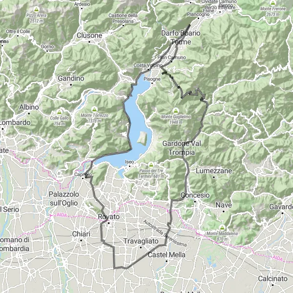 Karten-Miniaturansicht der Radinspiration "Die unvergessliche 158 km lange Radtour rund um Darfo Boario Terme" in Lombardia, Italy. Erstellt vom Tarmacs.app-Routenplaner für Radtouren