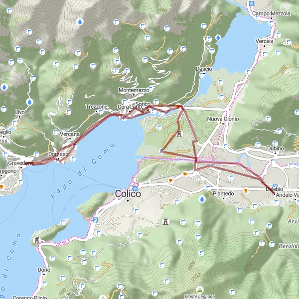 Miniatua del mapa de inspiración ciclista "Ruta de Grava a Trezzone y Poggio di San Michele" en Lombardia, Italy. Generado por Tarmacs.app planificador de rutas ciclistas