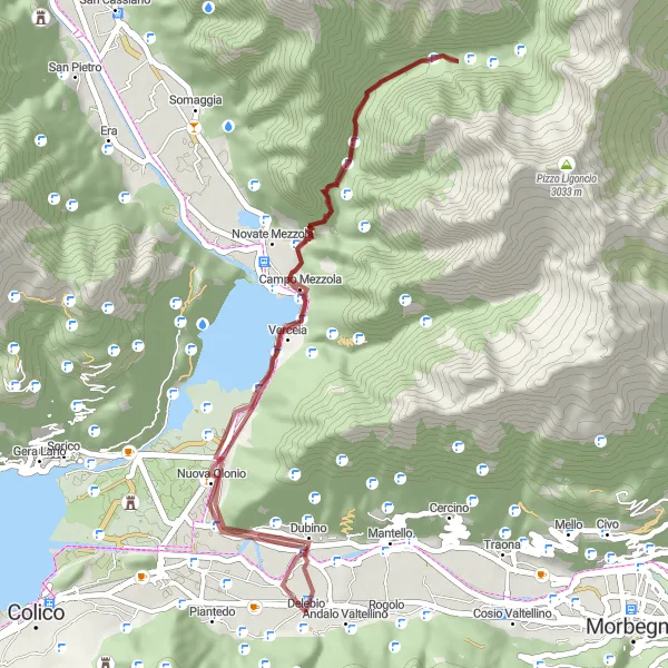 Map miniature of "Delebio Gravel Adventure" cycling inspiration in Lombardia, Italy. Generated by Tarmacs.app cycling route planner