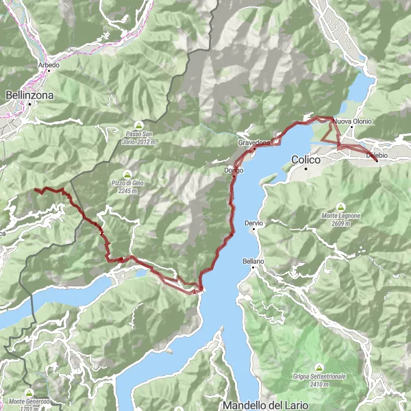 Miniatua del mapa de inspiración ciclista "Ruta de ciclismo de grava Delebio-Domaso" en Lombardia, Italy. Generado por Tarmacs.app planificador de rutas ciclistas