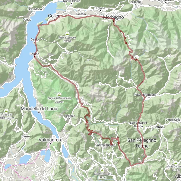 Mapa miniatúra "Gravel cez horské dediny" cyklistická inšpirácia v Lombardia, Italy. Vygenerované cyklistickým plánovačom trás Tarmacs.app
