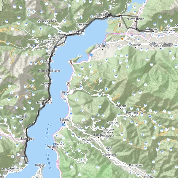 Miniatua del mapa de inspiración ciclista "Ruta de ciclismo por carretera Delebio-Pianello del Lario" en Lombardia, Italy. Generado por Tarmacs.app planificador de rutas ciclistas