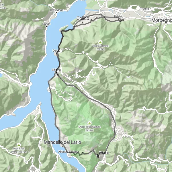 Kartminiatyr av "Alpint eventyr i Nord-Italia" sykkelinspirasjon i Lombardia, Italy. Generert av Tarmacs.app sykkelrutoplanlegger