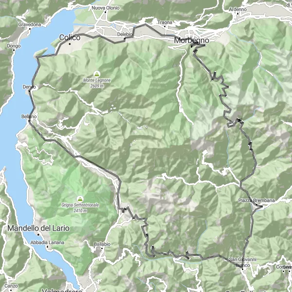 Miniatua del mapa de inspiración ciclista "Ruta en Carretera a Pizzo d'Orta y Colico" en Lombardia, Italy. Generado por Tarmacs.app planificador de rutas ciclistas