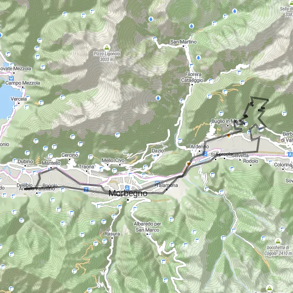 Karttaminiaatyyri "Mountainous Villages Road Ride" pyöräilyinspiraatiosta alueella Lombardia, Italy. Luotu Tarmacs.app pyöräilyreittisuunnittelijalla