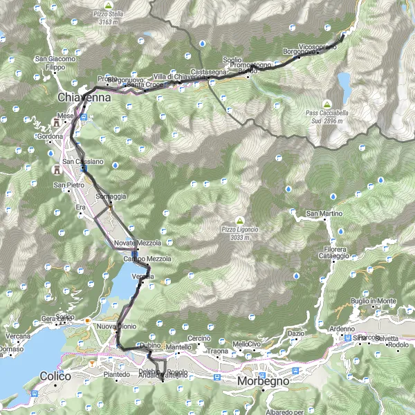 Map miniature of "The Valtellina Panorama" cycling inspiration in Lombardia, Italy. Generated by Tarmacs.app cycling route planner