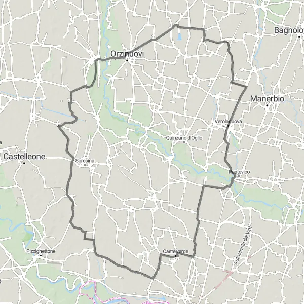 Mapa miniatúra "Cyklistická trasa cez Dello, Casalsigone a Zanengo" cyklistická inšpirácia v Lombardia, Italy. Vygenerované cyklistickým plánovačom trás Tarmacs.app
