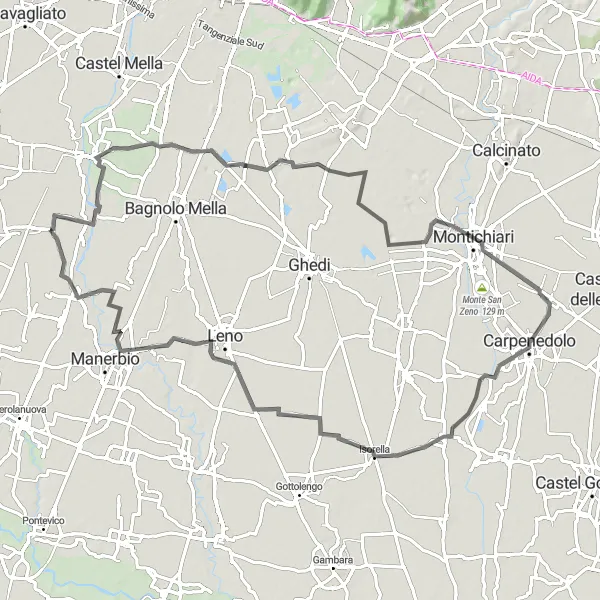 Mapa miniatúra "Cyklistika okolo Della cez Corticelle Pieve a Montichiari" cyklistická inšpirácia v Lombardia, Italy. Vygenerované cyklistickým plánovačom trás Tarmacs.app