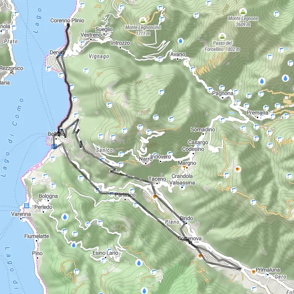 Miniatura mapy "Przejażdżka rowerowa wzdłuż Jeziora Como" - trasy rowerowej w Lombardia, Italy. Wygenerowane przez planer tras rowerowych Tarmacs.app