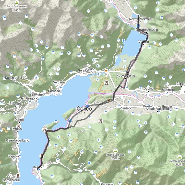 Mapa miniatúra "Cyklotrasa okolo jazera Como" cyklistická inšpirácia v Lombardia, Italy. Vygenerované cyklistickým plánovačom trás Tarmacs.app