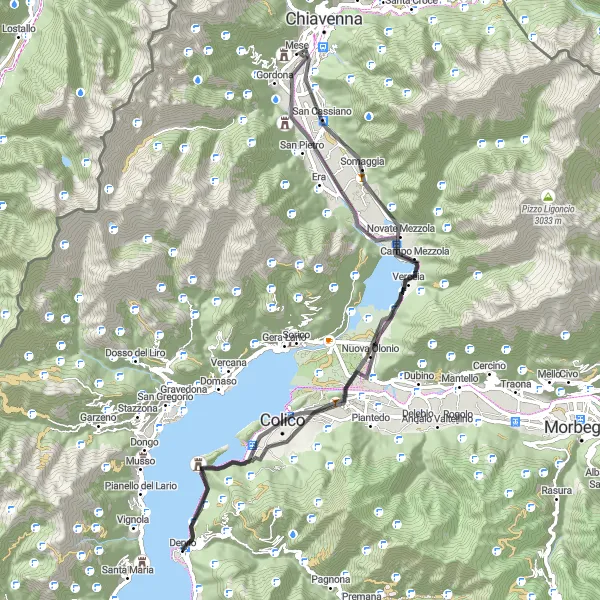Miniatua del mapa de inspiración ciclista "Ruta en carretera con vistas al lago Como" en Lombardia, Italy. Generado por Tarmacs.app planificador de rutas ciclistas