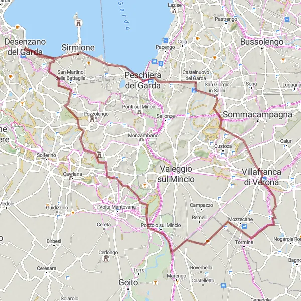 Mapa miniatúra "Gravel route around Desenzano del Garda" cyklistická inšpirácia v Lombardia, Italy. Vygenerované cyklistickým plánovačom trás Tarmacs.app