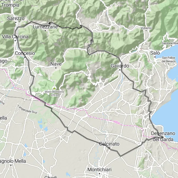 Miniatua del mapa de inspiración ciclista "Ruta de las Colinas y Montañas" en Lombardia, Italy. Generado por Tarmacs.app planificador de rutas ciclistas