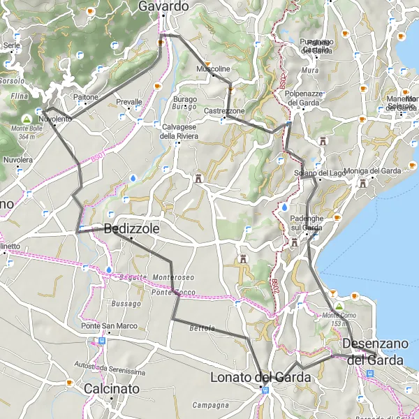 Miniatura della mappa di ispirazione al ciclismo "Pedalata Panoramica su Strada intorno al Lago" nella regione di Lombardia, Italy. Generata da Tarmacs.app, pianificatore di rotte ciclistiche