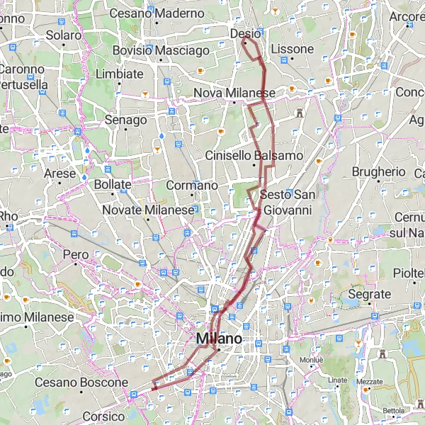 Zemljevid v pomanjšavi "Gravel Pot do Taccone" kolesarske inspiracije v Lombardia, Italy. Generirano z načrtovalcem kolesarskih poti Tarmacs.app