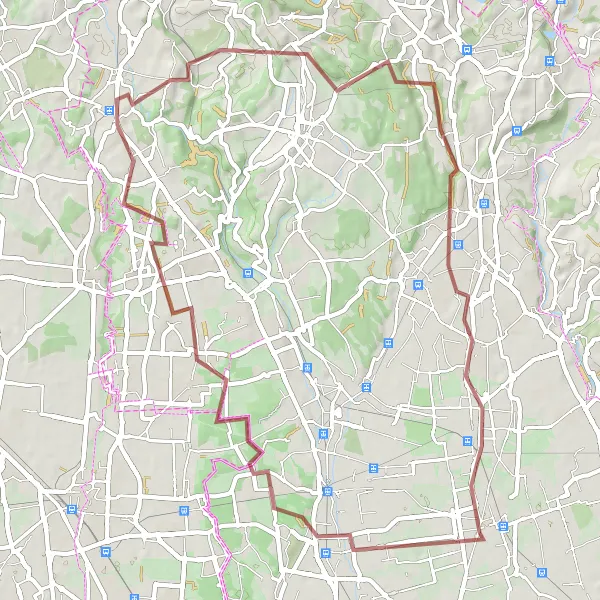 Map miniature of "Gravel Adventure through Bregnano" cycling inspiration in Lombardia, Italy. Generated by Tarmacs.app cycling route planner